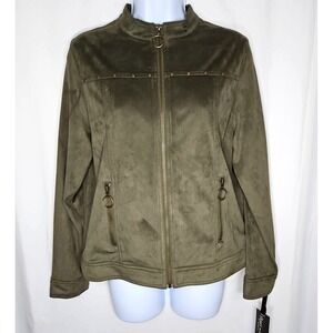 Skye's The Limit Juniors Olive Green Faux Suede Zip-Front Jacket Size Medium NWT